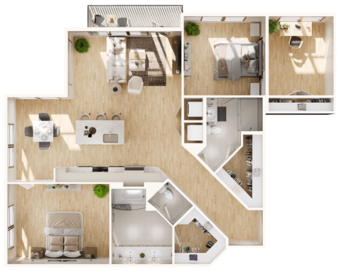 Floor plan for 2 beds, 2 baths, 1480 sqft